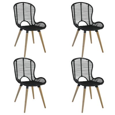 vidaXL Krzesła stołowe, 4 szt., czarne, naturalny rattan