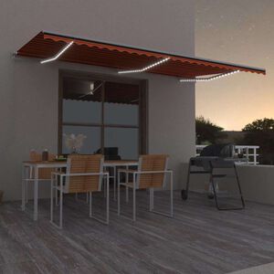 vidaXL Ręcznie zwijana markiza z LED, 600x300 cm, pomarańczowo-brązowa