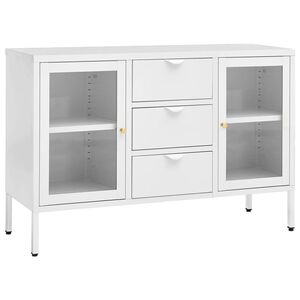 vidaXL Komoda, biała, 105x35x70 cm, stal i szkło hartowane