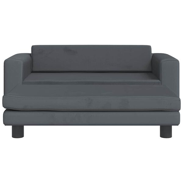 vidaXL Sofa dziecięca z podnóżkiem, ciemnoszara, 100x50x30 cm, aksamit
