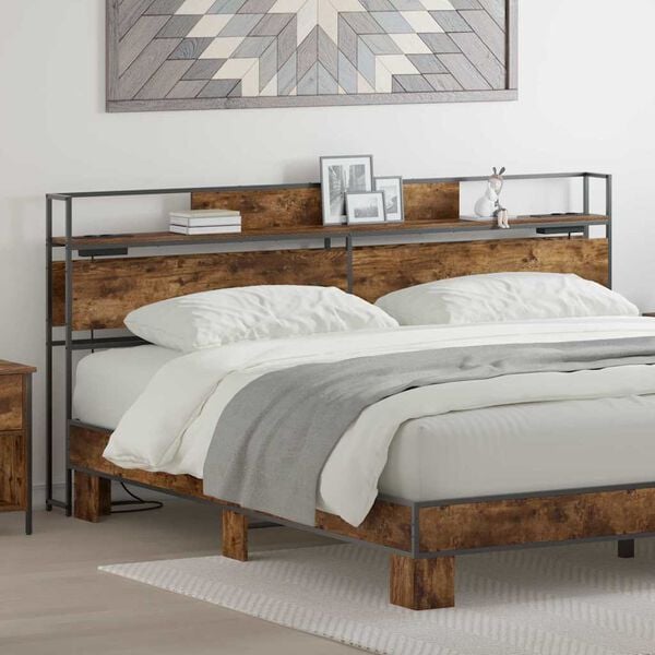 vidaXL Zagł&oacute;wek do przechowywania z p&oacute;łką Wędzony dąb 180 cm