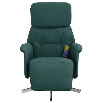 vidaXL Rozkładany fotel masujący z podnóżkiem, ciemnozielony, tkanina