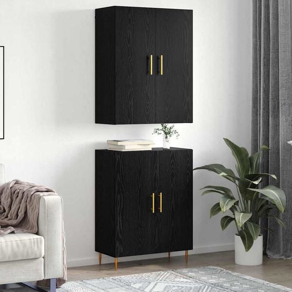 vidaXL Highboard Czarny dąb 69,5 x 34 x 180 cm Materiał drewnopochodny