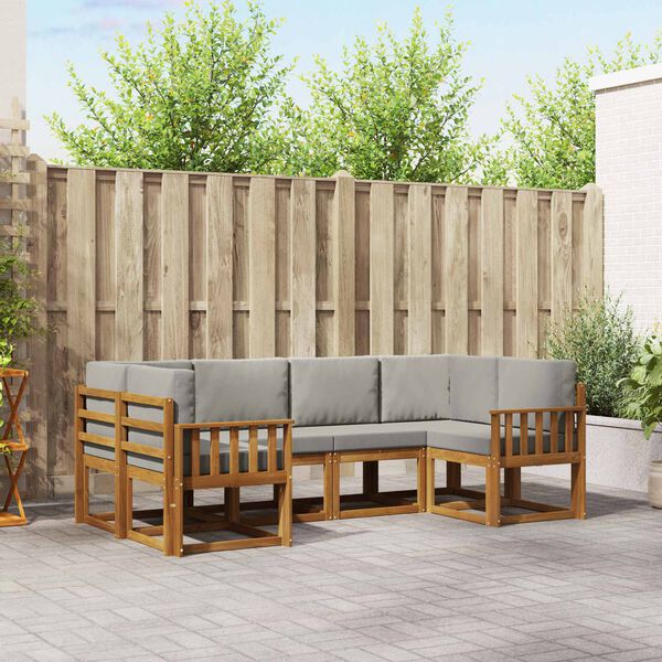 vidaXL Zestaw sof na zewnątrz z poduszką 6 pcs Naturalny i Jasny Szary