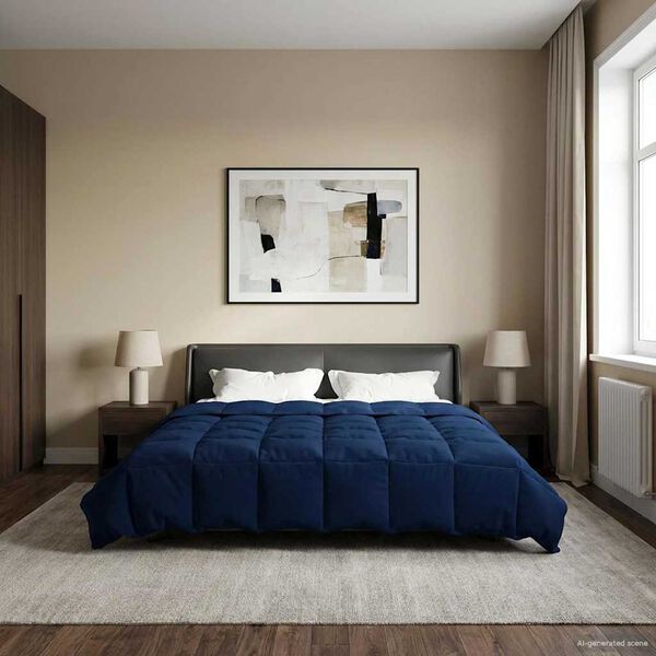 vidaXL Letni Kołdra Kwiłtowany Ciemnoniebieski 220 x 240 cm Mikrofibra