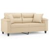 vidaXL 2-osobowa sofa z poduszkami, kremowa, 140 cm, mikrofibra