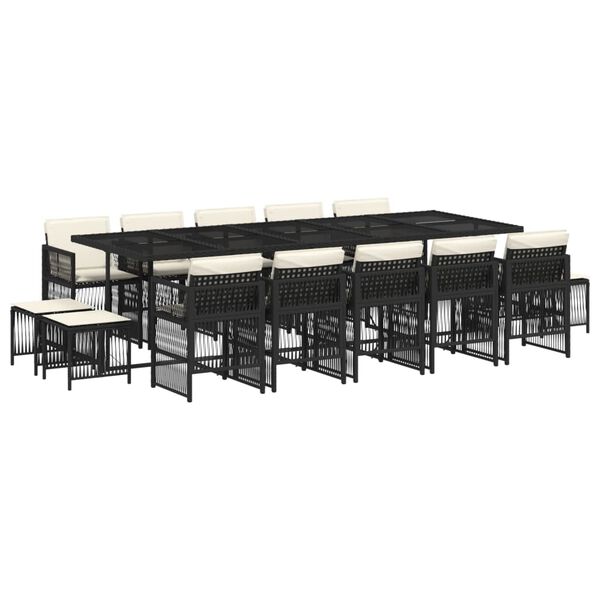 vidaXL 15-cz. zestaw mebli ogrodowych z poduszkami, czarny, rattan PE