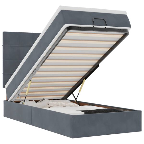 vidaXL Rama łóżka otomana z materacami, szara, 90x190 cm, aksamit