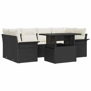 vidaXL Zestaw Sof na Ogr&oacute;d 7 szt. Czarny [Syntetyczny]: Rattan poli