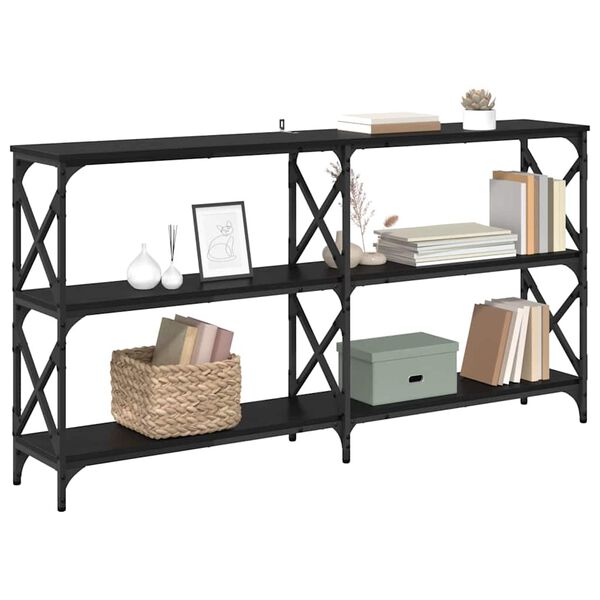 vidaXL Konsola Czarny Dąb 156 x 28 x 80,5 cm Materiał drewnopochodny