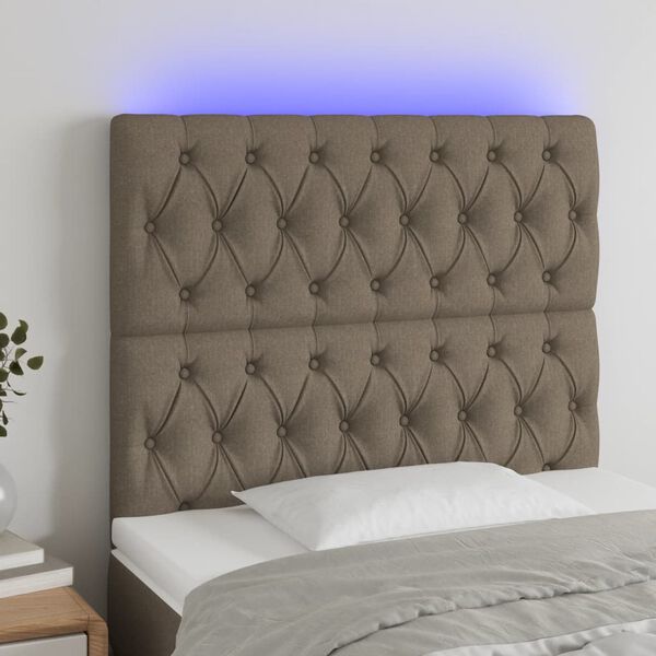 vidaXL Zagł&oacute;wek do ł&oacute;żka z LED, taupe, 100x7x118/128 cm, tkanina