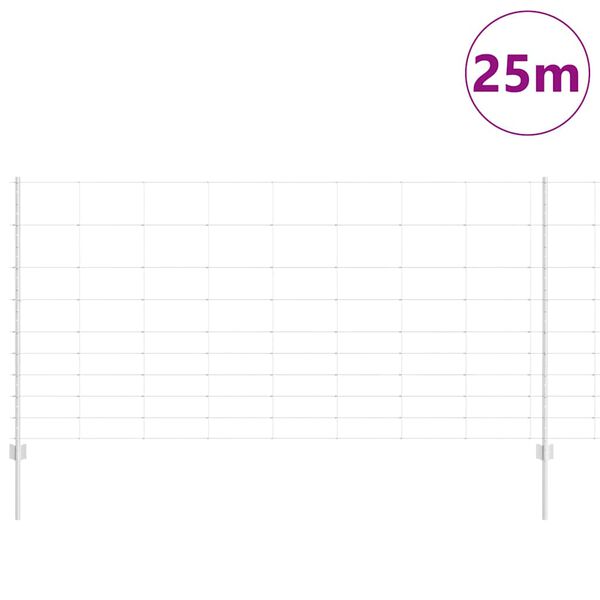 vidaXL Ogrodzenie z słupkiem Srebrny 1,2 x 25 m Stal