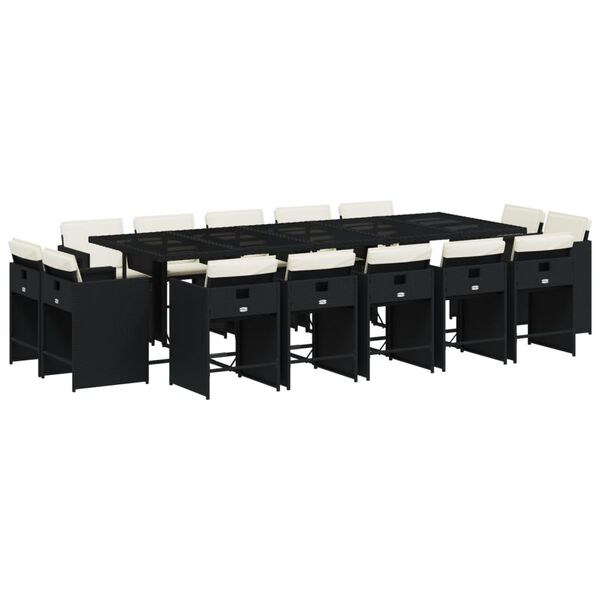 vidaXL 15-cz. zestaw mebli ogrodowych z poduszkami, czarny, rattan PE