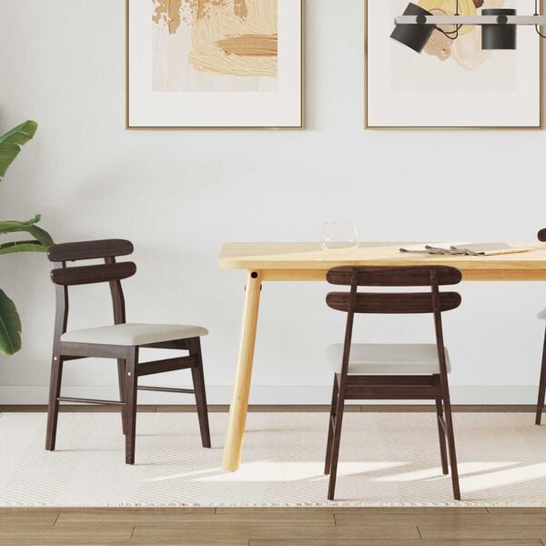 vidaXL Krzesło jadalniane 2 pcs Jasnobrązowy i jasny Drewno Gumowe