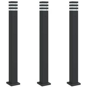 vidaXL Zewnętrzne lampy stojące, z gniazdem, 3 szt., czarne, 110 cm