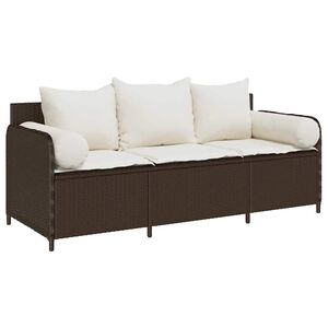 vidaXL Sofa ogrodowa z poduszkami, 3-osobowa, brązowa, polirattan