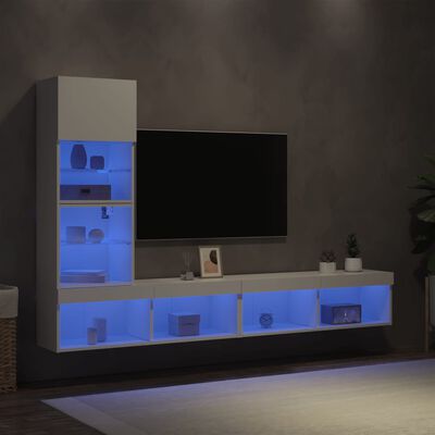 vidaXL 4-cz. zestaw mebli TV z LED, biały, materiał drewnopochodny