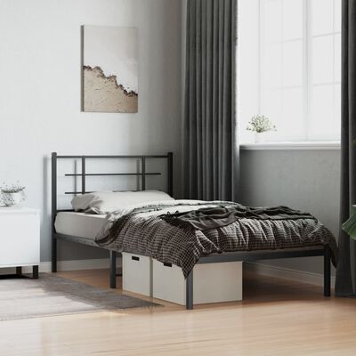 vidaXL Metalowa rama łóżka z wezgłowiem, czarna, 100x200 cm