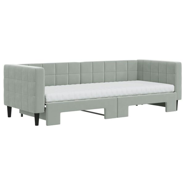 vidaXL Sofa rozsuwana z materacami, jasnoszara, 80x200 cm, aksamit