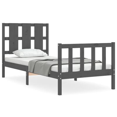 vidaXL Rama łóżka z wezgłowiem, szara, 90x190 cm, lite drewno