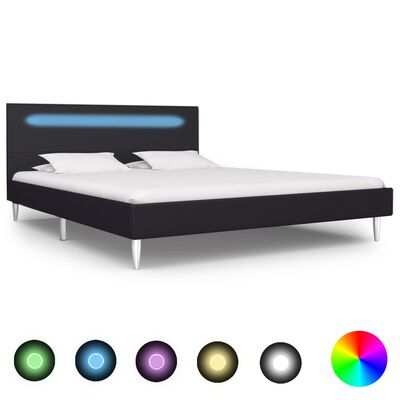 vidaXL Rama łóżka z LED, czarna, tapicerowana tkaniną, 140 x 200 cm