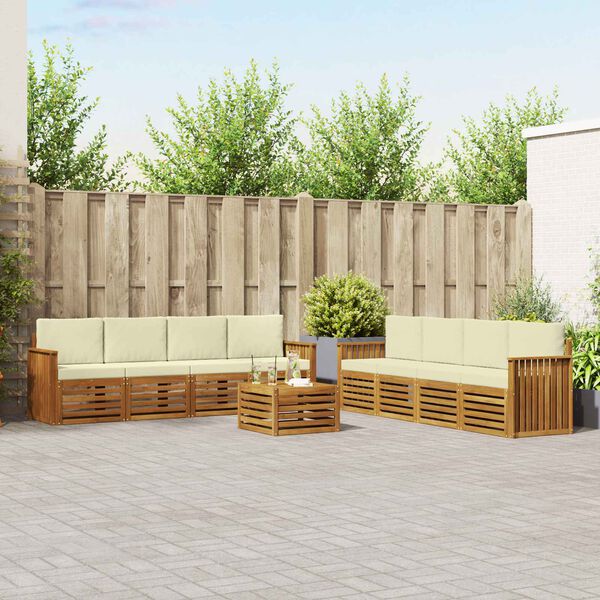 vidaXL Zestawy sof 9 pcs Naturalny i Kremowy Lite Drewno Akacji