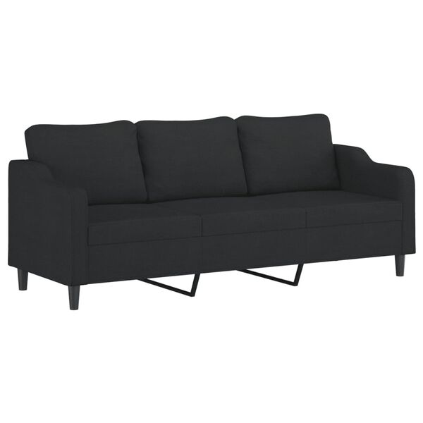 vidaXL Sofa 3-osobowa, czarna, 210 cm, tapicerowana tkaniną