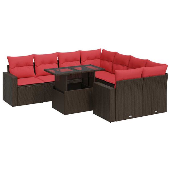 vidaXL 9-cz. zestaw mebli z poduszkami, brązowy, polirattan i akacja