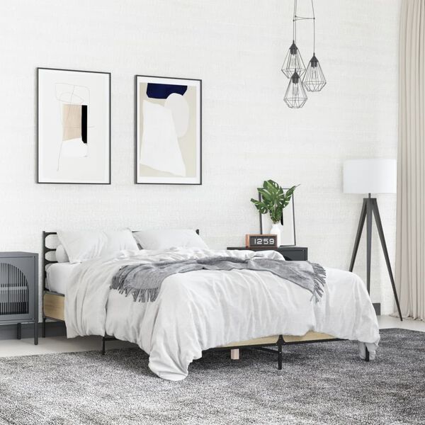 vidaXL Rama ł&oacute;żka, dąb sonoma, 140x200 cm, materiał drewnopochodny