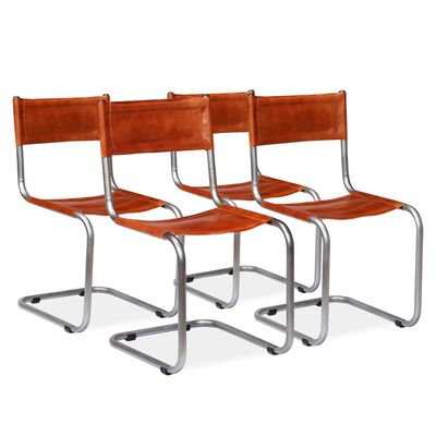 vidaXL Krzesła stołowe, 4 szt. brązowe, skóra naturalna