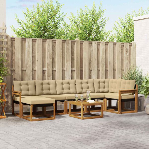 vidaXL Zestaw sof na zewnątrz z poduszką 8 pcs Naturalny i Beżowy