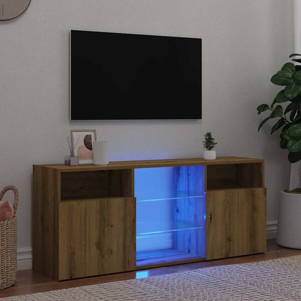 vidaXL Szafka pod TV z oświetleniem LED, dąb artisan, 120x30x50 cm