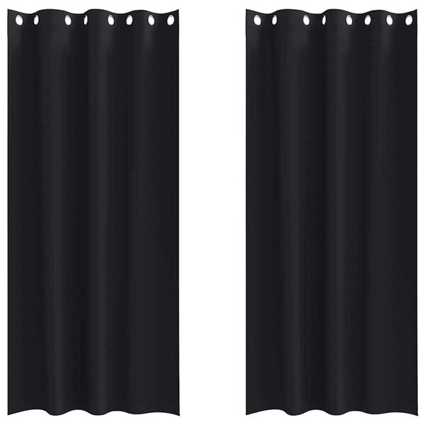 vidaXL Firany blackout z k&oacute;łkami 2 pcs Czarny 260 x 140 cm Poliester
