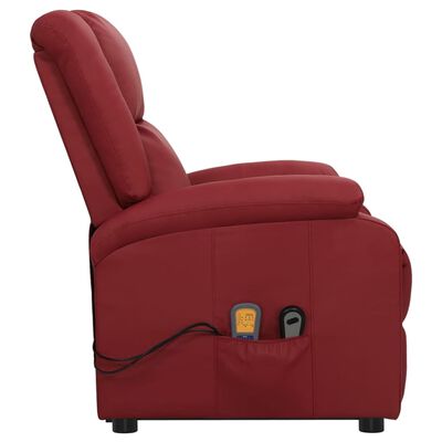 vidaXL Podnoszony fotel masujący, winna czerwień, sztuczna skóra