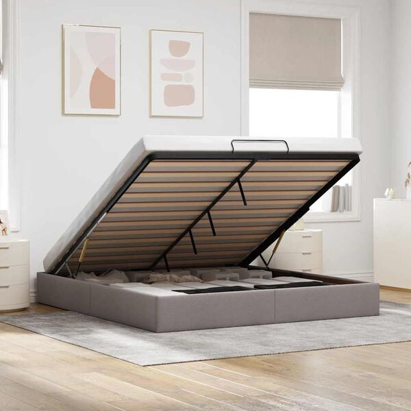 vidaXL Rama ł&oacute;żka otomana bez materacem, taupe, 180x200 cm, tkanina