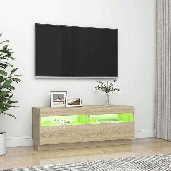 vidaXL Szafka TV z oświetleniem LED, dąb sonoma, 100x35x40 cm