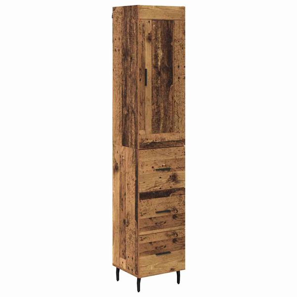 vidaXL Highboard z szufladą Stare drewno 34,5 x 34 x 180 cm