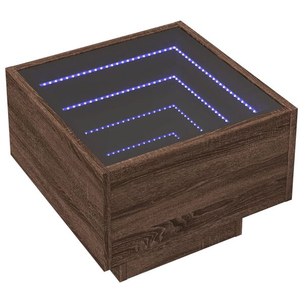 vidaXL Stolik nocny z LED Infinity, brązowy dąb, 40x40x30 cm