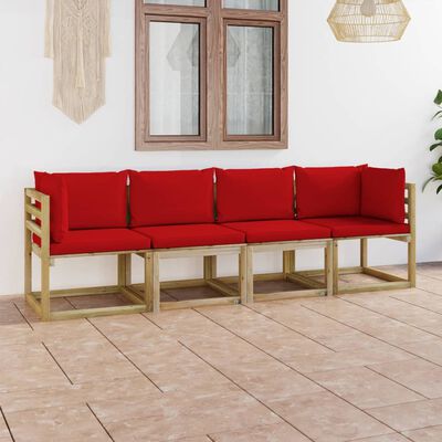 vidaXL 4-osobowa sofa z czerwonymi poduszkami