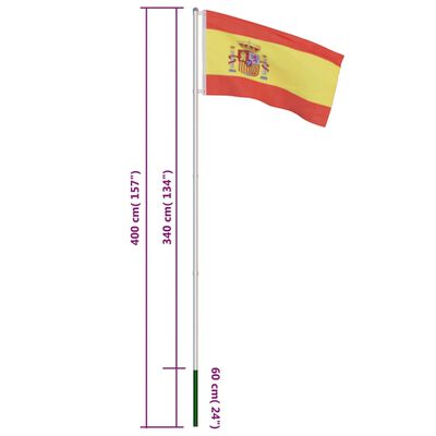 vidaXL Flaga Hiszpanii z aluminiowym masztem, 4 m