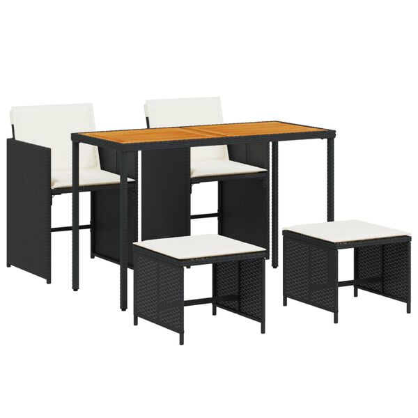 vidaXL 5-cz. zestaw mebli ogrodowych z poduszkami, czarny, polirattan