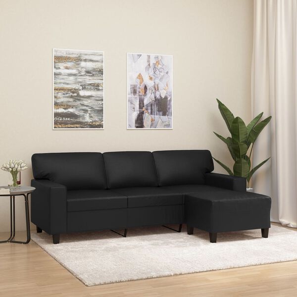 vidaXL 3-osobowa sofa z podn&oacute;żkiem, czarna, 180 cm, sztuczna sk&oacute;ra