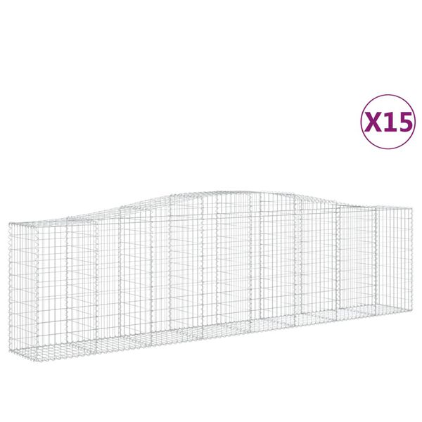vidaXL Kosze gabionowe, 15 szt, 400x50x100/120cm, galwanizowane żelazo