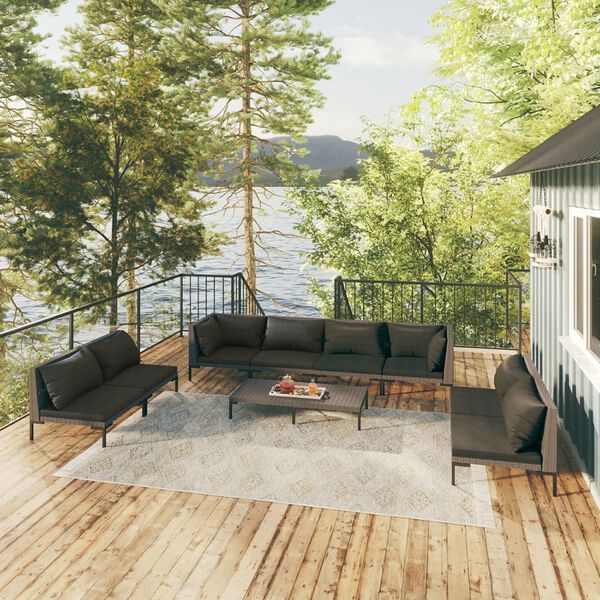 vidaXL 9-cz. zestaw wypoczynkowy do ogrodu, z poduszkami, ciemnoszary