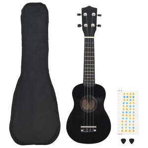 vidaXL Ukulele sopranowe z pokrowcem, dla dzieci, czarne, 21