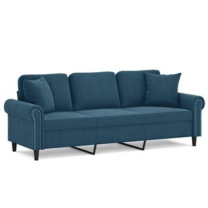 vidaXL 3-osobowa sofa z poduszkami, niebieska, 180 cm, aksamit