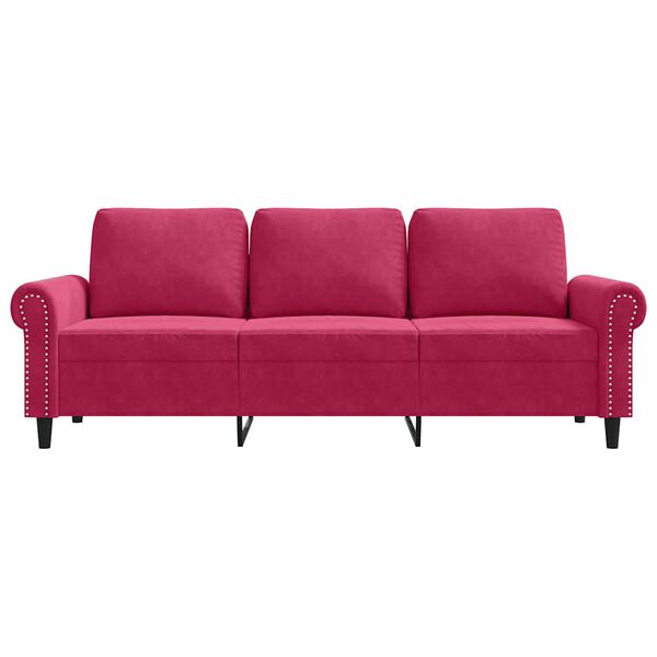 vidaXL Sofa 3-osobowa, winna czerwień, 180 cm, obita aksamitem