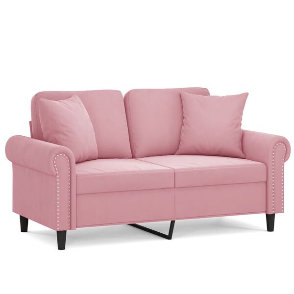 vidaXL 2-osobowa sofa z poduszkami, r&oacute;żowa, 120 cm, aksamit