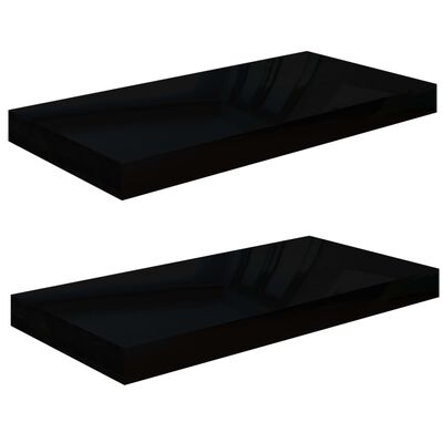 vidaXL Półki ścienne, 2 szt., wysoki połysk, czarne, 50x23x3,8 cm, MDF