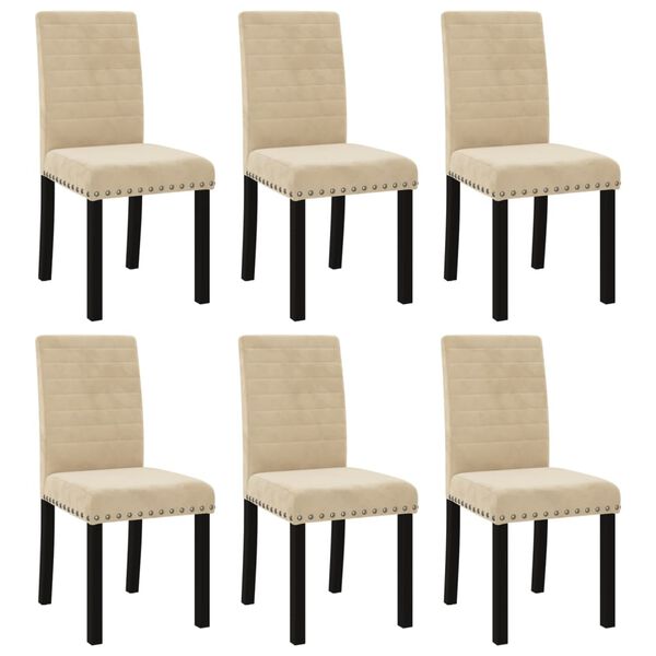 vidaXL Krzesła stołowe, 6 szt., kremowe, obite aksamitem